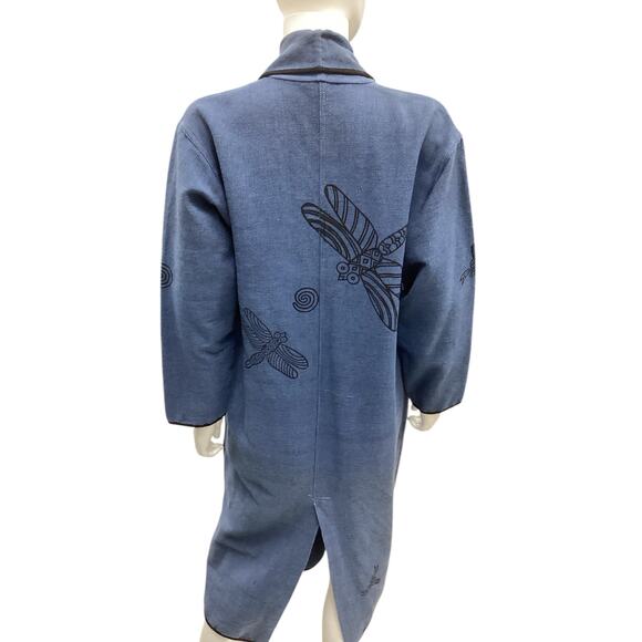Venus Imports Coat Women’s Size M 100% Cotton Dragonfly Motif Blue And Black - Picture 4 of 7
